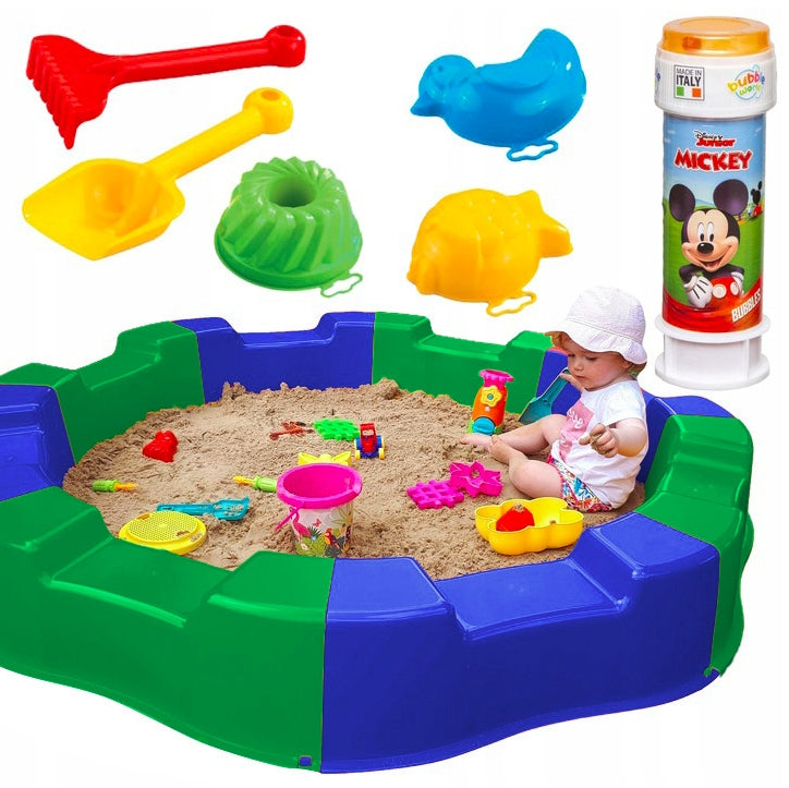 LARGE PLASTIC SANDBOX FOLDING DIFFERENT COLORS + SOAP BUBBLE TOYS Brand no brand