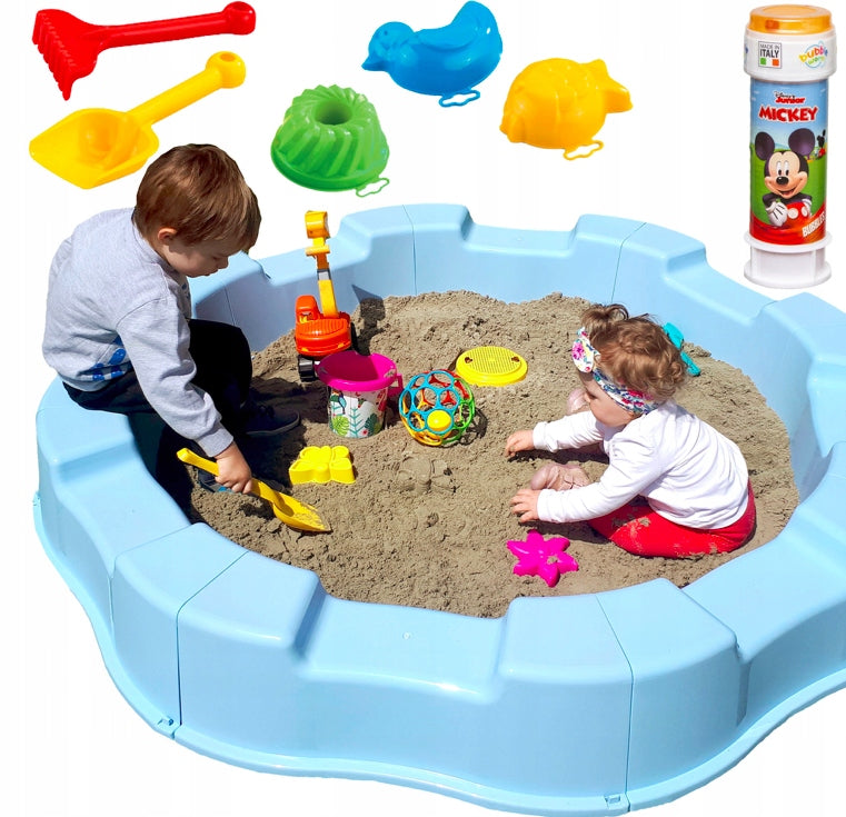 LARGE PLASTIC SANDBOX FOLDING DIFFERENT COLORS + SOAP BUBBLE TOYS Kind plastic