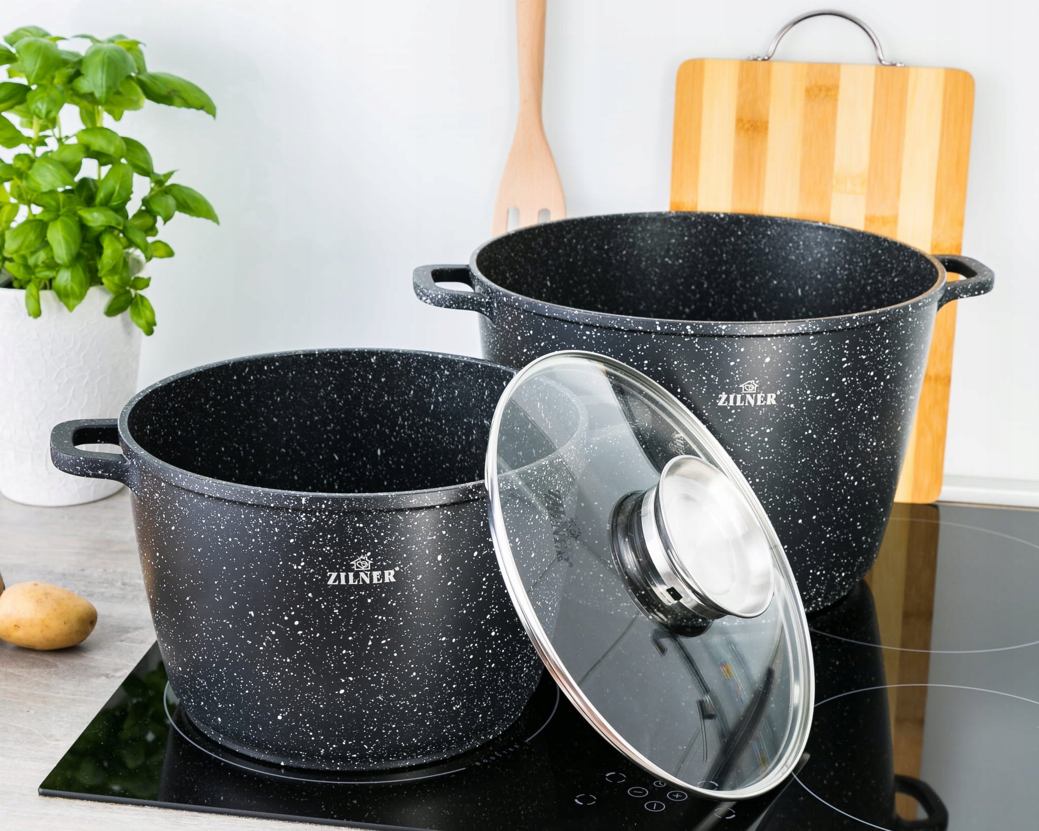 LARGE POT WITH LID 10L INDUCTION POT 6,2L MARBLED POT SET Additional information suitable for ceramic cooker suitable for electric cooker suitable for gas cooker suitable for induction cooker heat-resistant handles cover included