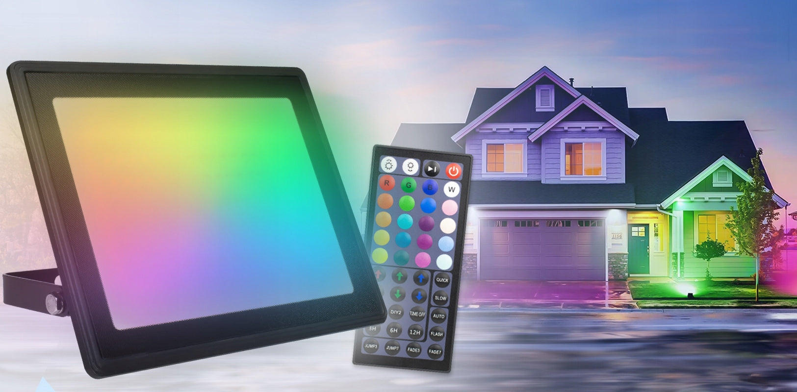 LARGE POWERFUL HALOGEN FLOODLIGHT REFLECTOR LED LAMP RGB COLORS MODES + REMOTE CONTROL Packaging status original