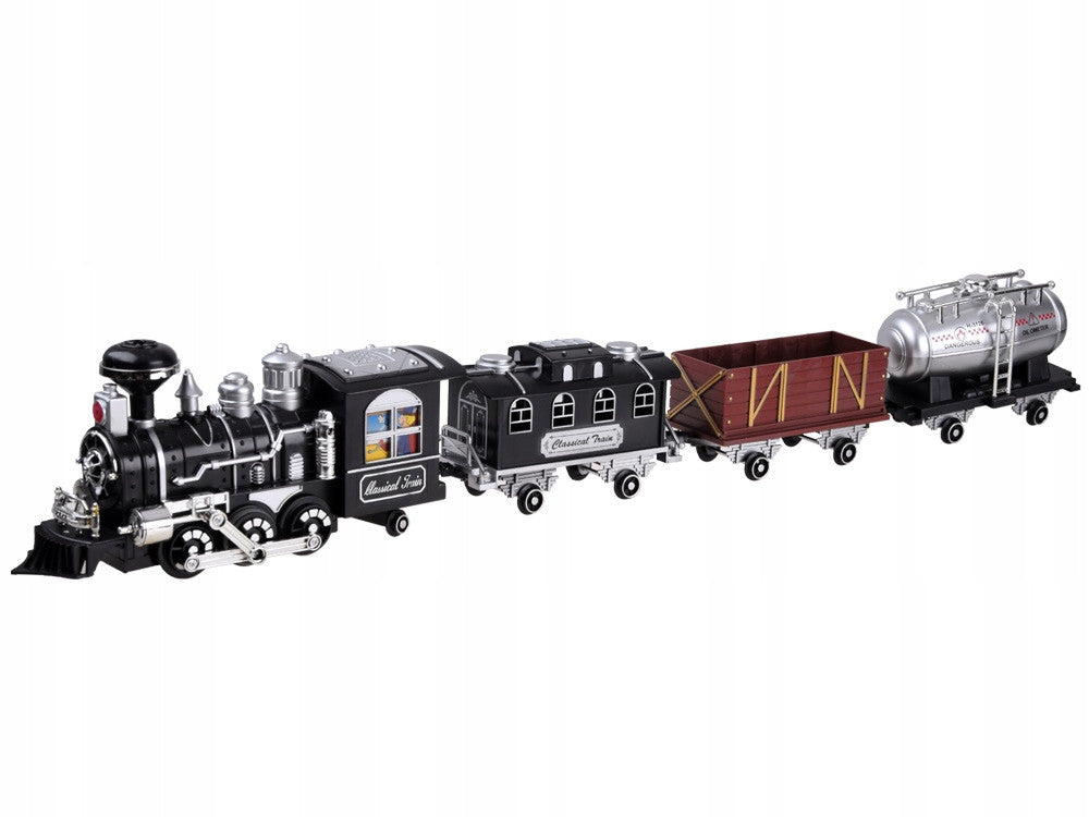 LARGE QUEUE ELECTRIC TRAIN CLOTHES LOCOMOTIVE TRACKS SMOKE TOY Packaging status original