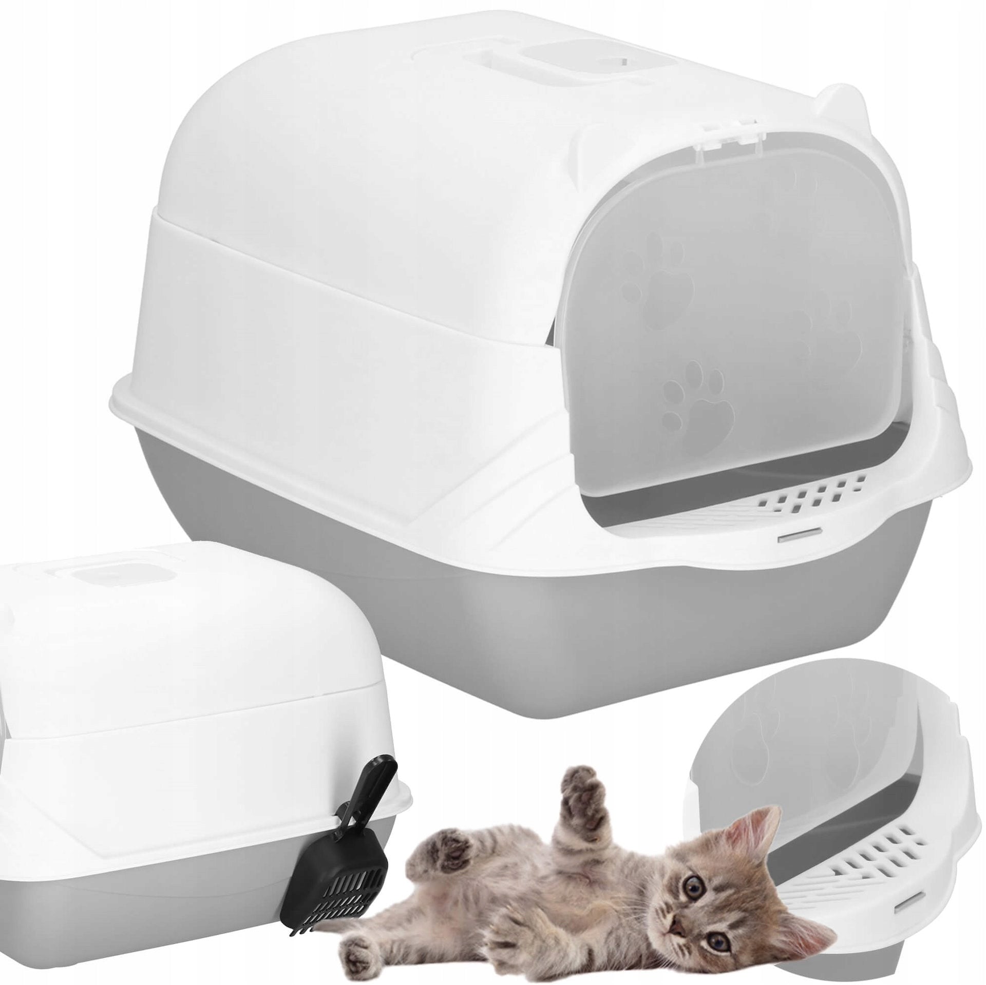 LARGE RABBIT CAT LITTER BOX 49x36cm TOILET CLOSED WITH LITTER XL SPATULA Kind closed litter box