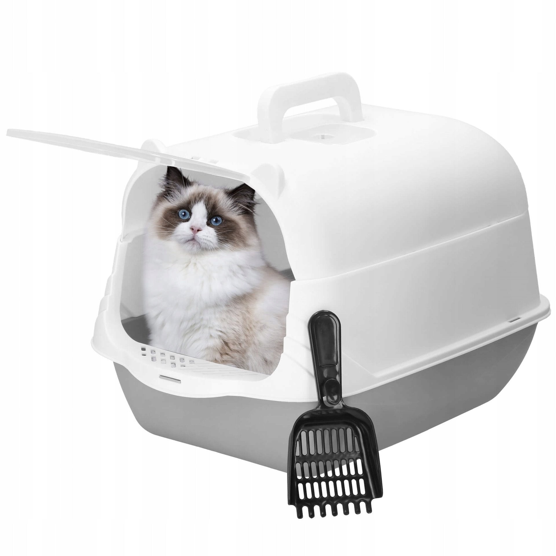LARGE RABBIT CAT LITTER BOX 49x36cm TOILET CLOSED WITH LITTER XL SPATULA Manufacturer code PA0335