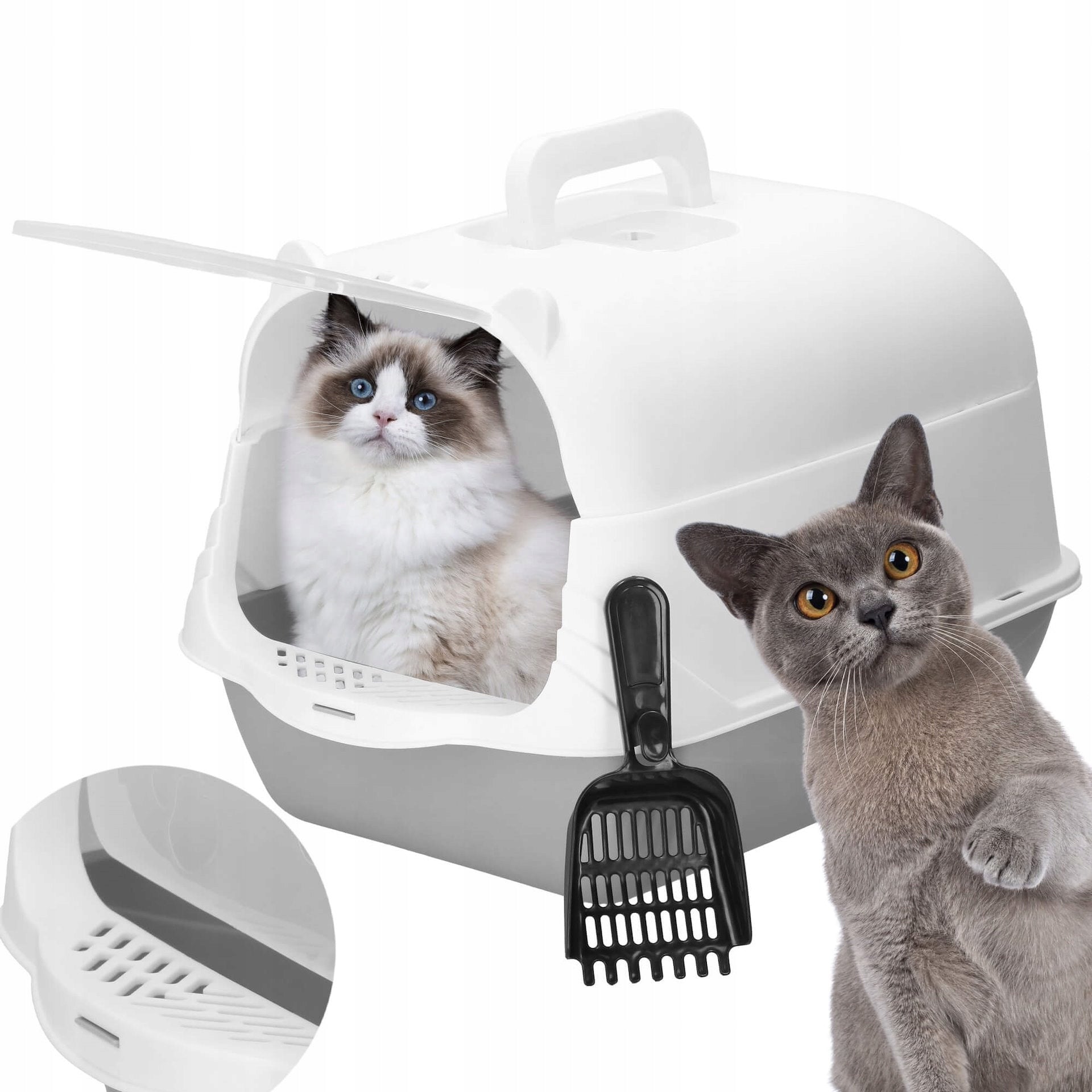 LARGE RABBIT CAT LITTER BOX 49x36cm TOILET CLOSED WITH LITTER XL SPATULA Trade name PA0335 KUWETA DLA KOTA
