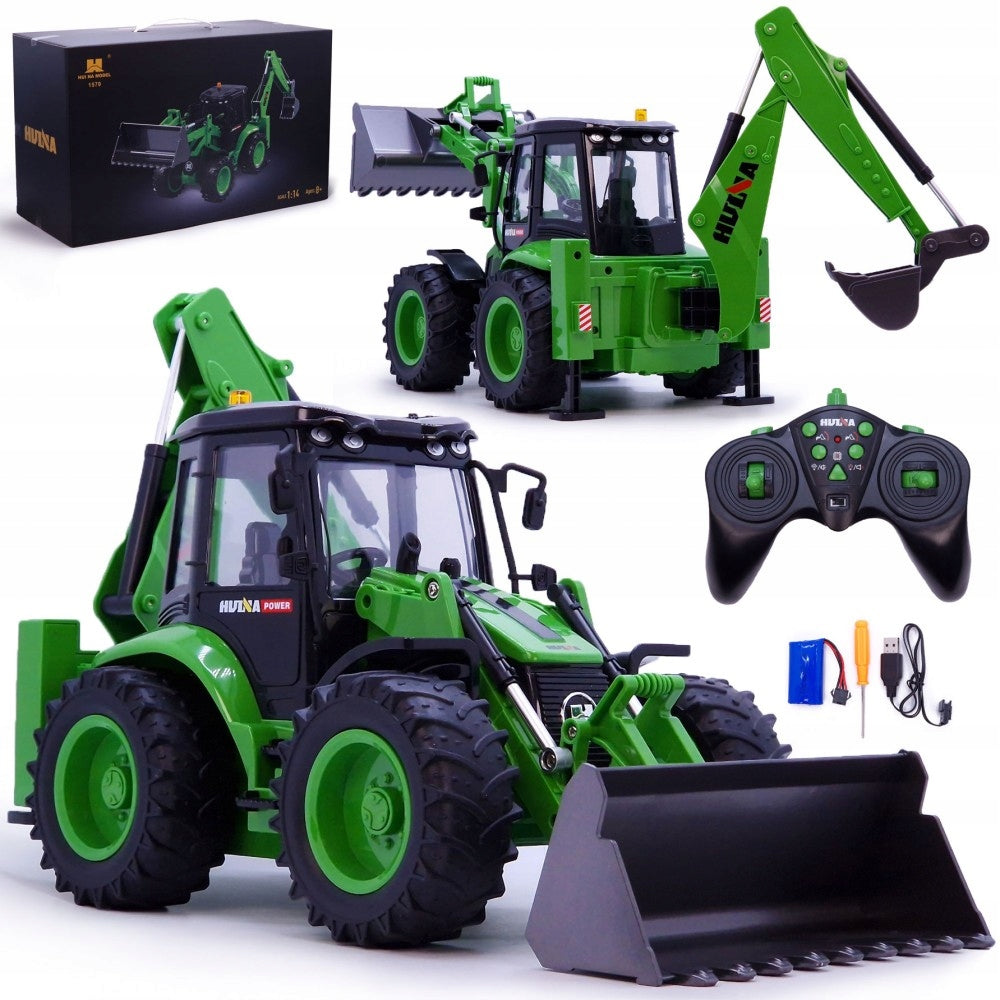 LARGE REMOTE CONTROLLED EXCAVATOR HUINA LOADER FOR REMOTE CONTROL RUBBER WHEELS, LEDS