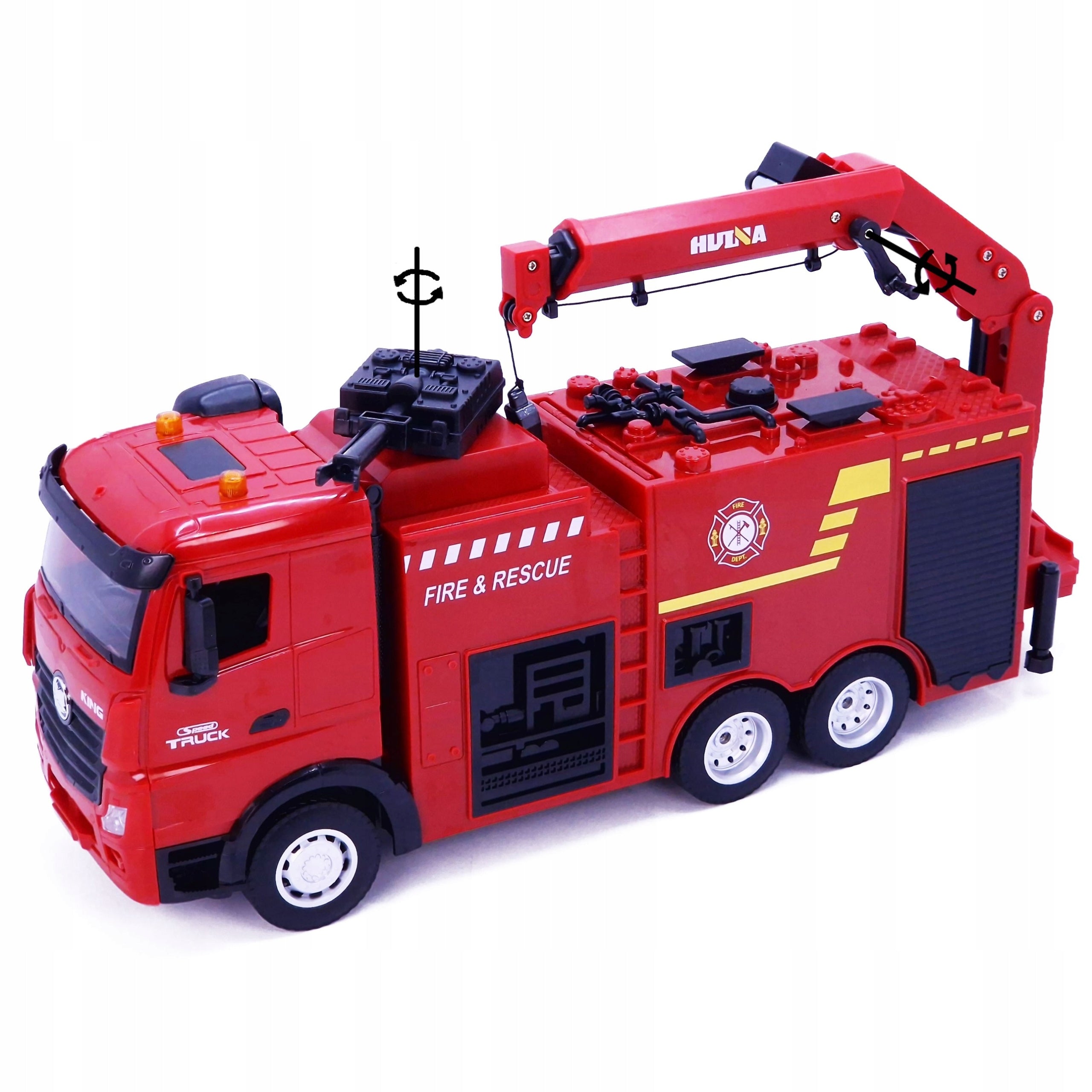 LARGE REMOTE CONTROLLED FIRE TRUCK ON PILOT FIRE BRIGADE SHOOTS WATER Packaging status original