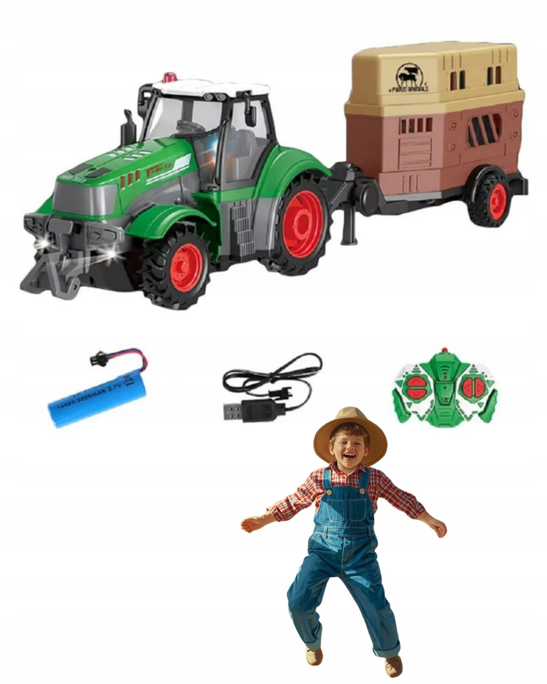 LARGE REMOTE CONTROLLED TRACTOR WITH HORSE TRAILER RC FOR REMOTE CONTROL FOR CHILDREN