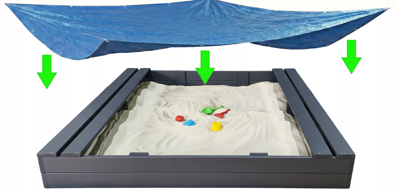 LARGE SANDBOX 150X150 WOODEN WITH BENCHES 2X IMPREGNATED ANTHRACITE Brand Versano