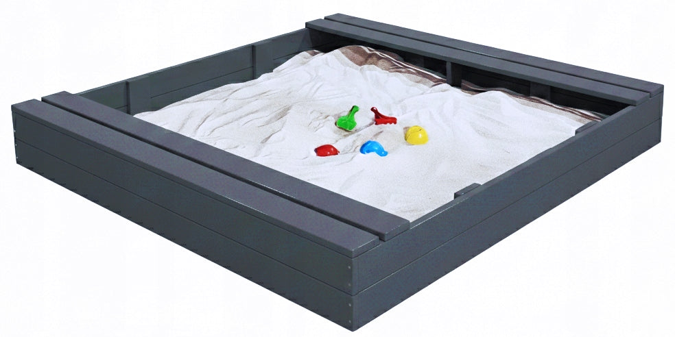 LARGE SANDBOX 150X150 WOODEN WITH BENCHES 2X IMPREGNATED ANTHRACITE Kid's age 3+ years
