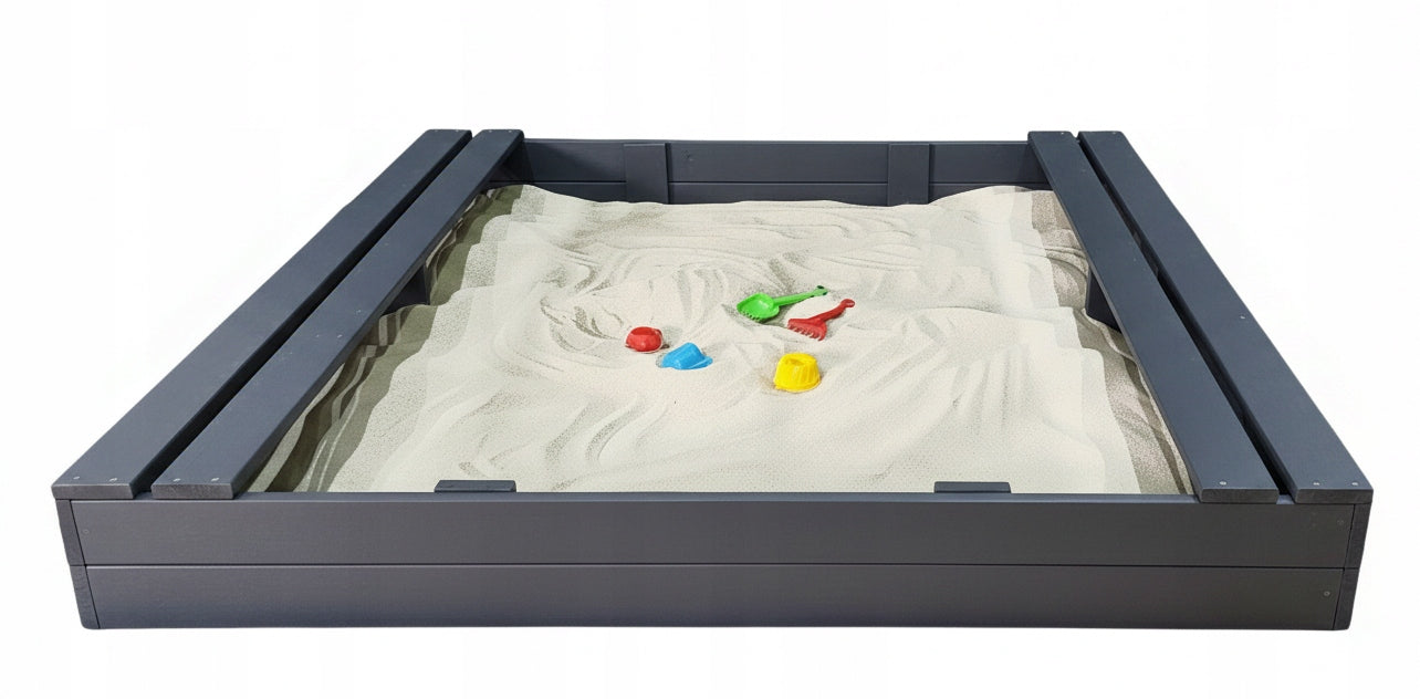 LARGE SANDBOX 150X150 WOODEN WITH BENCHES 2X IMPREGNATED ANTHRACITE Length 150 cm
