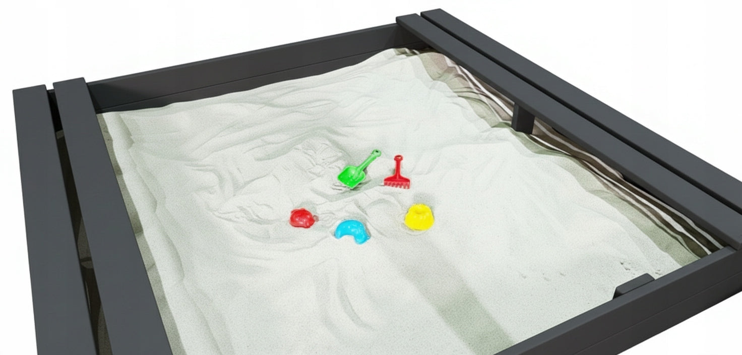 LARGE SANDBOX 150X150 WOODEN WITH BENCHES 2X IMPREGNATED ANTHRACITE Product width 150 cm