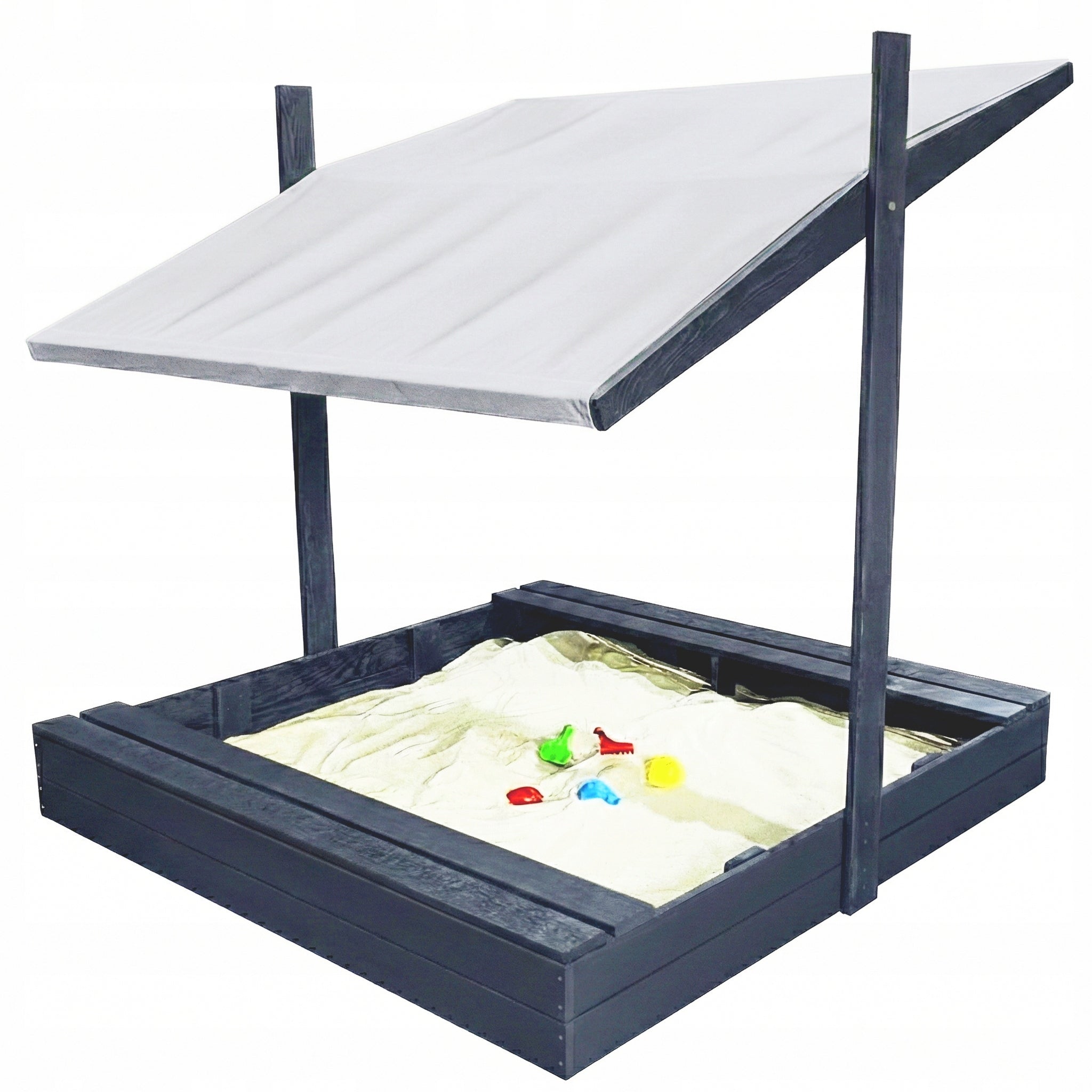 LARGE SANDBOX 150X150 WOODEN WITH VISOR 2X IMPREGNATED ANTHRACITE Kid's age 3+ years