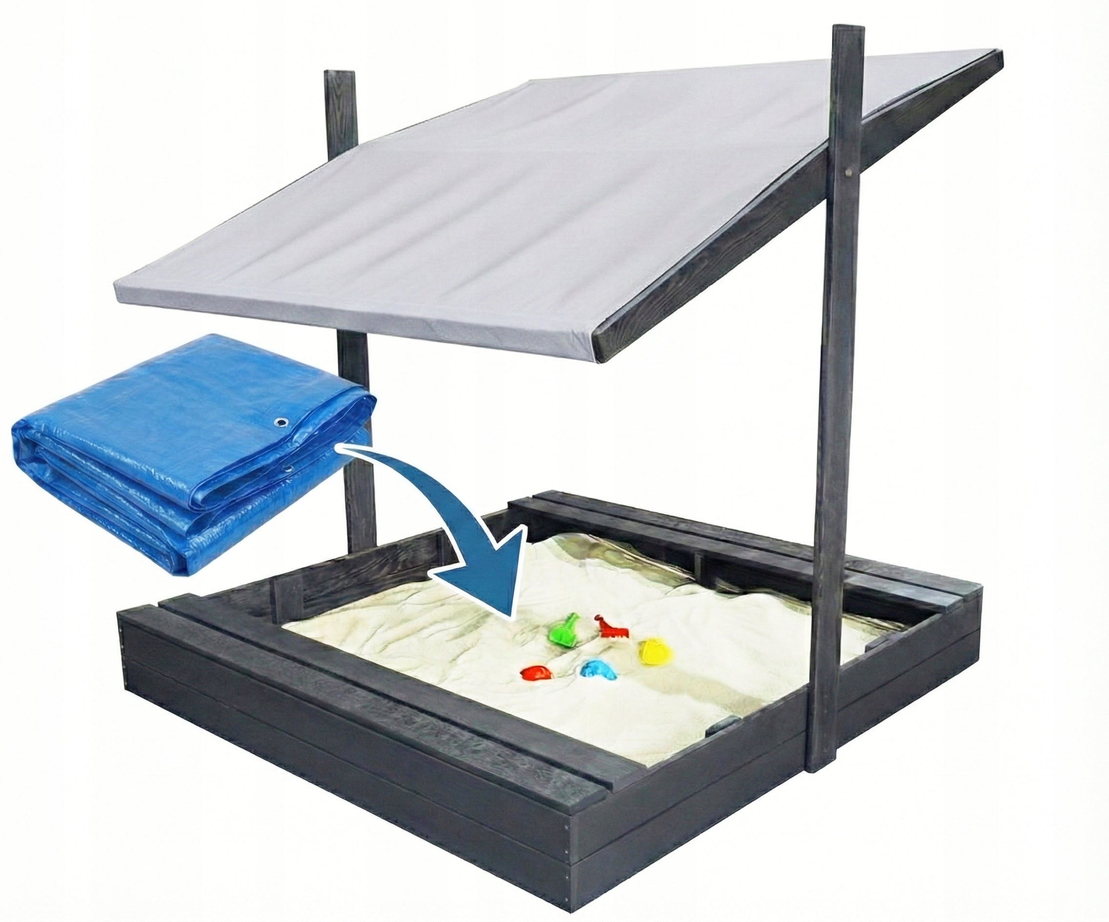LARGE SANDBOX 150X150 WOODEN WITH VISOR 2X IMPREGNATED ANTHRACITE Kind wooden