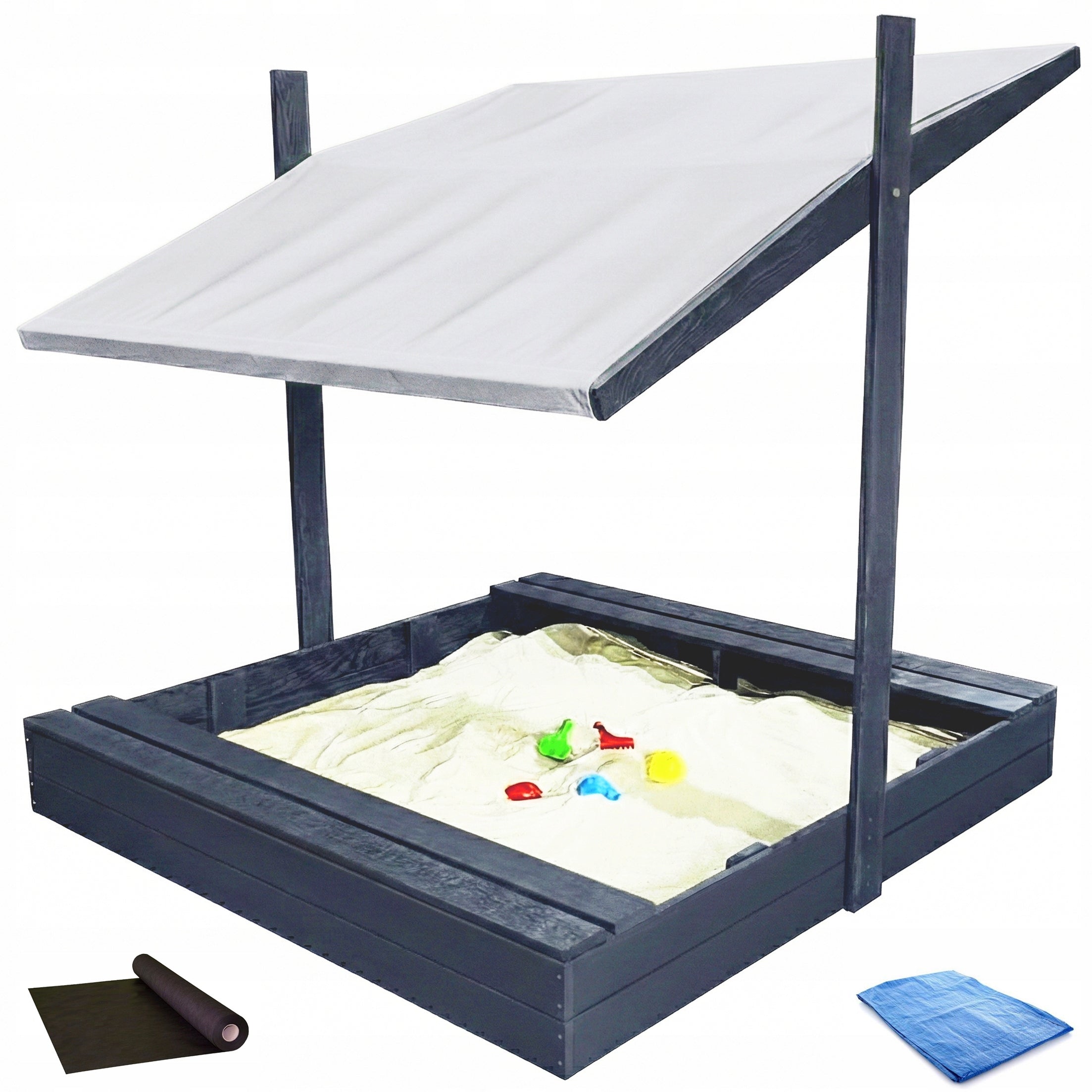 LARGE SANDBOX 150X150 WOODEN WITH VISOR 2X IMPREGNATED ANTHRACITE