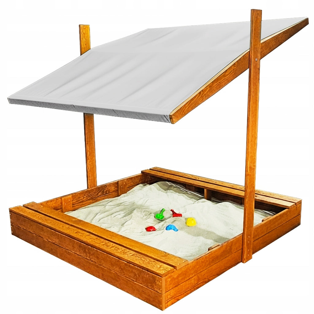 LARGE SANDBOX 150X150 WOODEN WITH VISOR 2X IMPREGNATED MANUFACTURER PL Length 150 cm