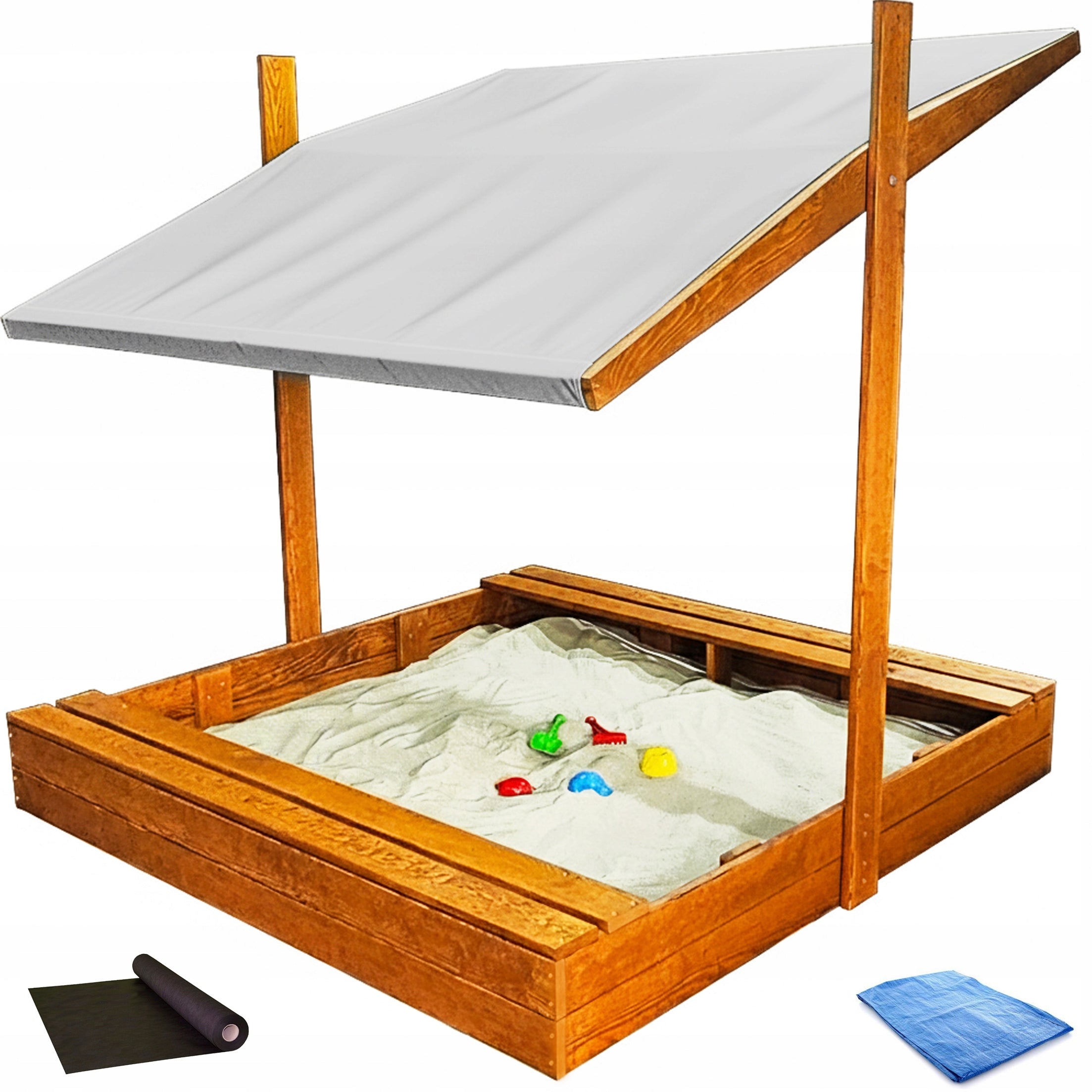 LARGE SANDBOX 150X150 WOODEN WITH VISOR 2X IMPREGNATED MANUFACTURER PL