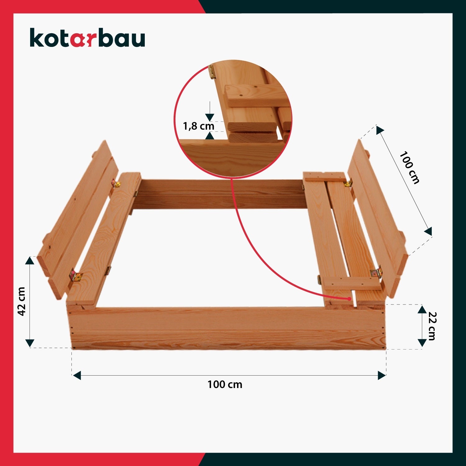 LARGE SANDBOX CLOSED 100 CM FOR CHILDREN WITH BENCHES BROWN IMPREGNATED Product width 100 cm
