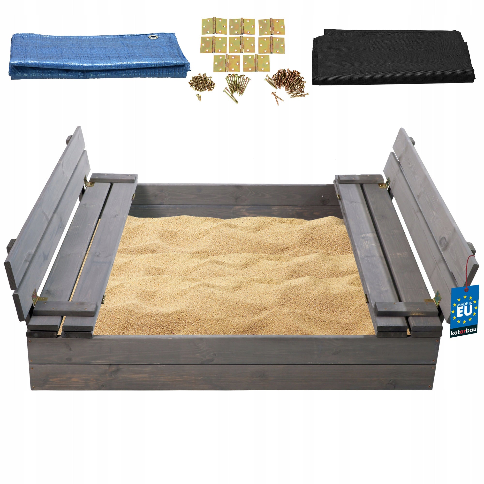 LARGE SANDBOX CLOSED 120 CM FOR CHILDREN WITH BENCHES GREY IMPREGNATED Brand Kotarbau