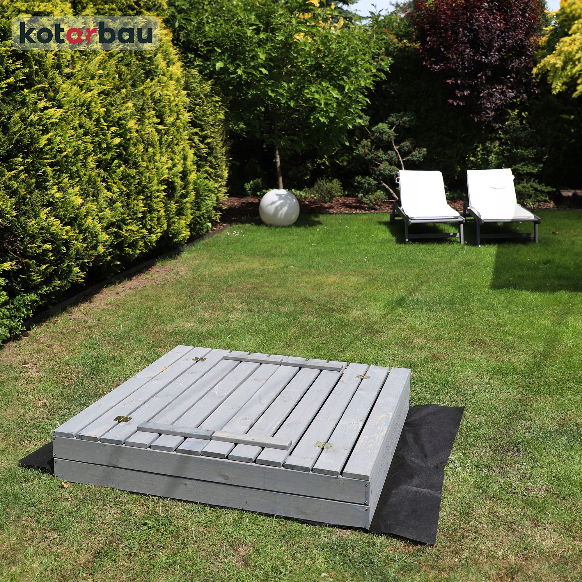 LARGE SANDBOX CLOSED 120 CM FOR CHILDREN WITH BENCHES GREY IMPREGNATED Length 120 cm