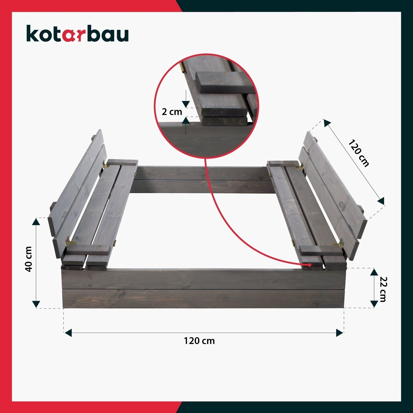 LARGE SANDBOX CLOSED 120 CM FOR CHILDREN WITH BENCHES GREY IMPREGNATED Manufacturer code R276