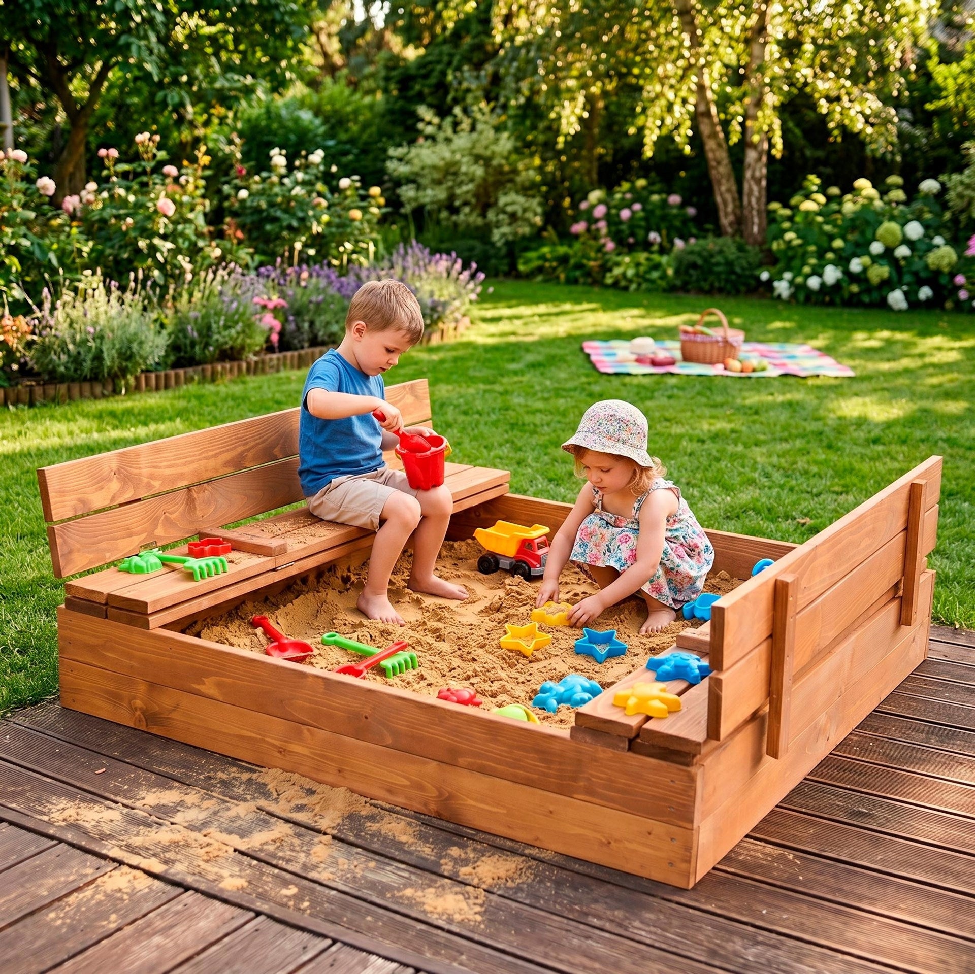 LARGE SANDBOX CLOSED WOODEN IMPREGNATED 120cm PREMIUM FOLDING Brand Springos