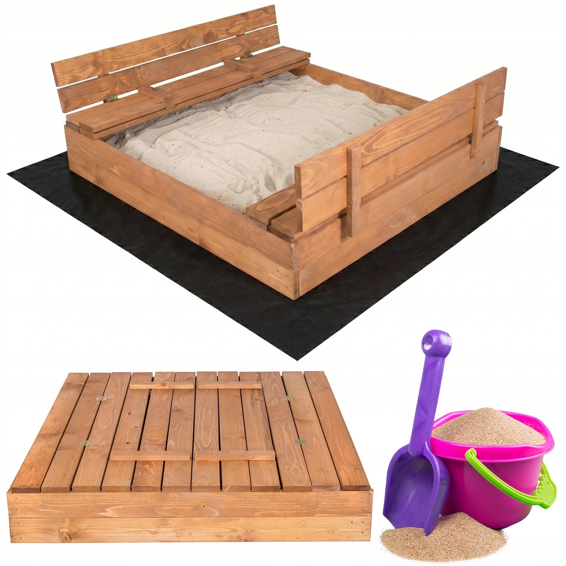 LARGE SANDBOX CLOSED WOODEN IMPREGNATED 120cm PREMIUM FOLDING Kid's age 3+ years