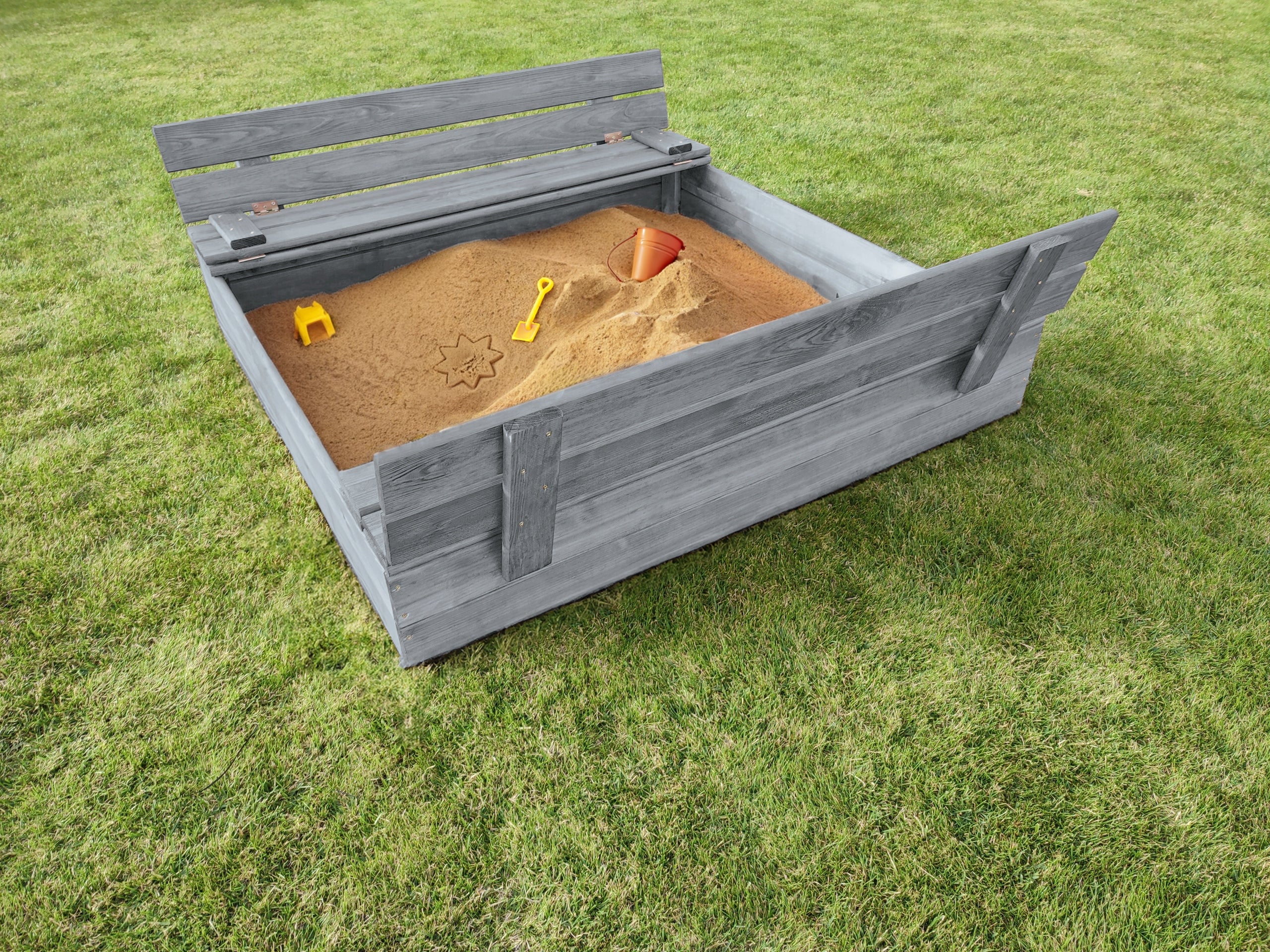 LARGE SANDBOX IMPREGNATED CLOSED WOODEN 120X120CM GRAPHITE MANUFACTURER Kind wooden