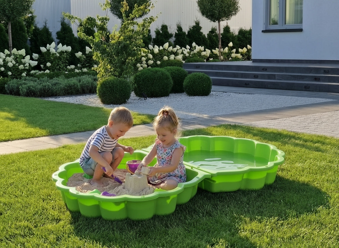 LARGE SANDBOX POOL 2in1 SHELL WITH LID + TOY SPATULA 2-piece Packaging status original