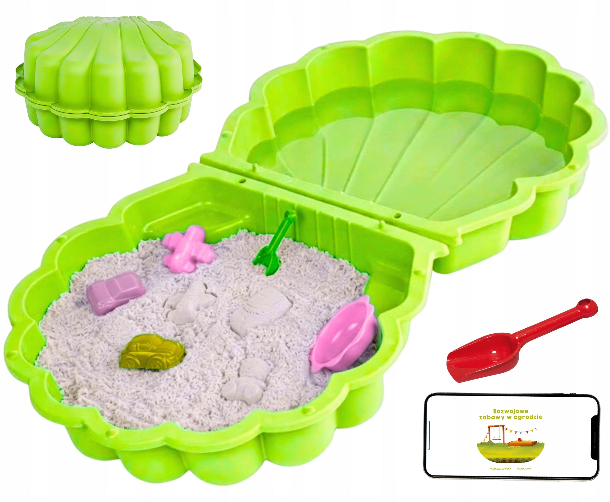 LARGE SANDBOX POOL 2in1 SHELL WITH LID + TOY SPATULA 2-piece