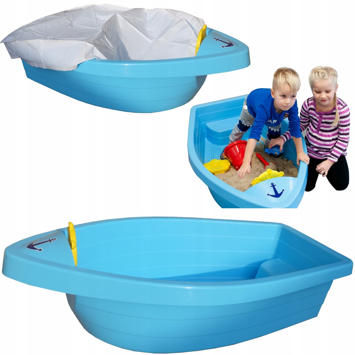 LARGE SANDBOX POOL BOAT WITH BENCH 130 CM STRONG + COVER PalPlay Manufacturer code M311