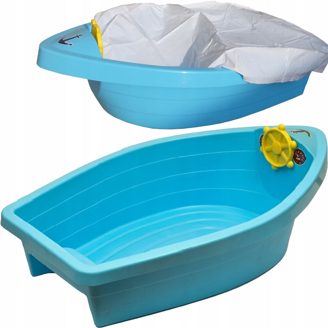 LARGE SANDBOX POOL BOAT WITH BENCH 130 CM STRONG + COVER PalPlay