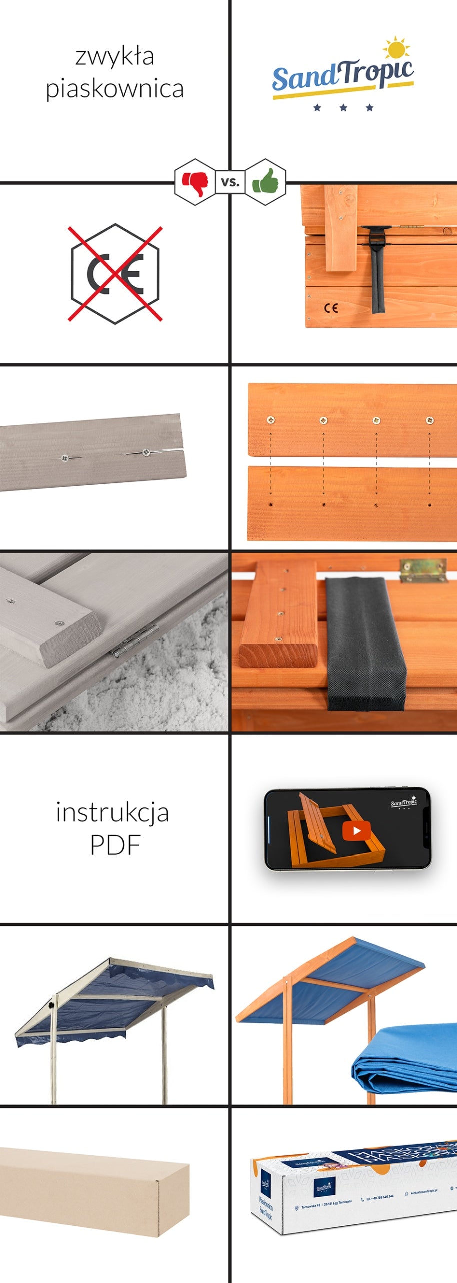 LARGE SANDBOX WITH WOOD IMPREGNATED 120 VIDEO BENCHES CE Brand SandTropic