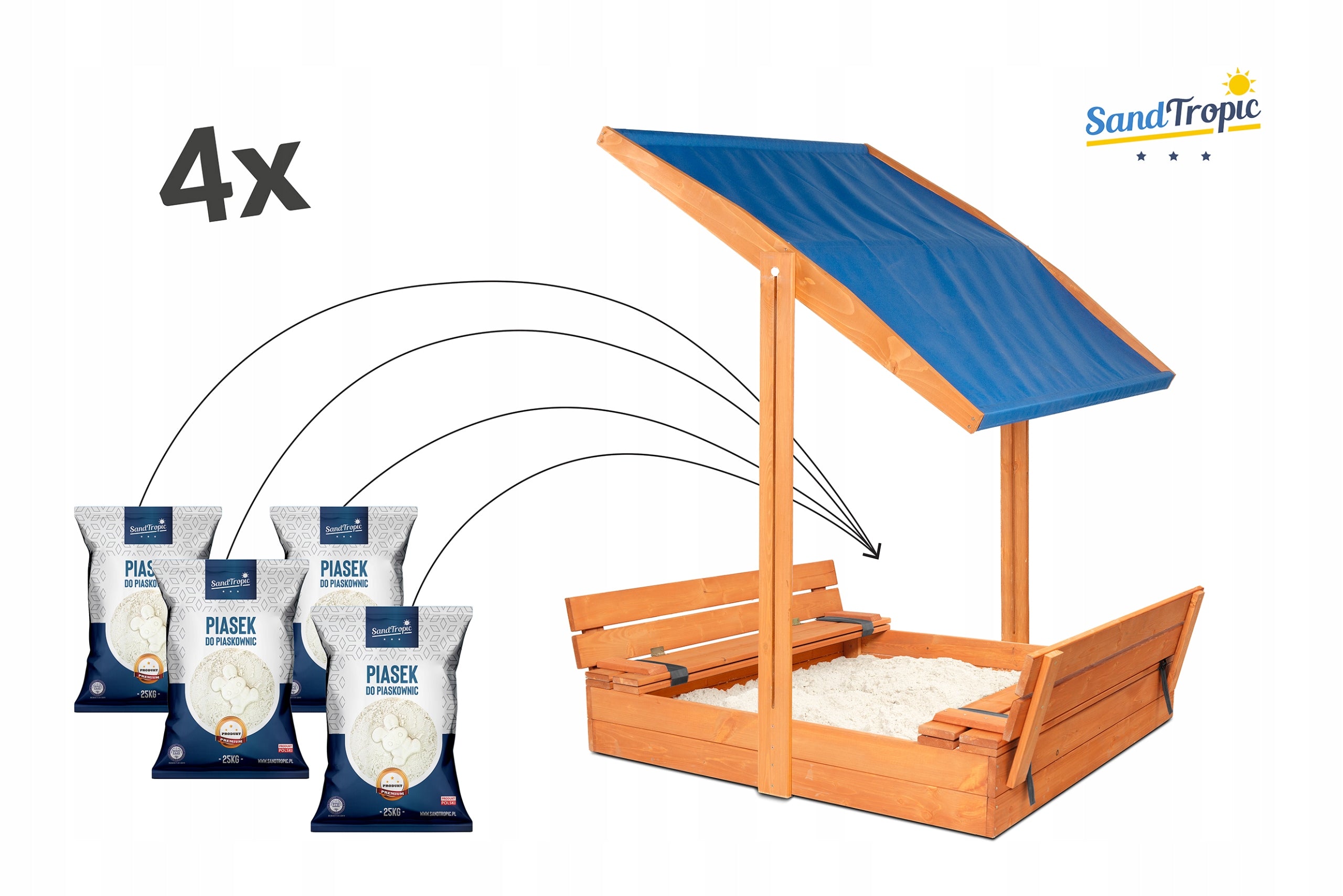 LARGE SANDBOX WITH WOOD IMPREGNATED 120 VIDEO BENCHES CE Length 120 cm