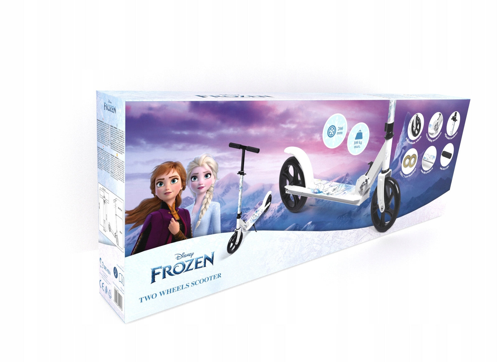 LARGE SCOOTER LAND OF ICE METAL FOLDING DISNEY FROZEN 200 MM TO 100 KG Color white black blue