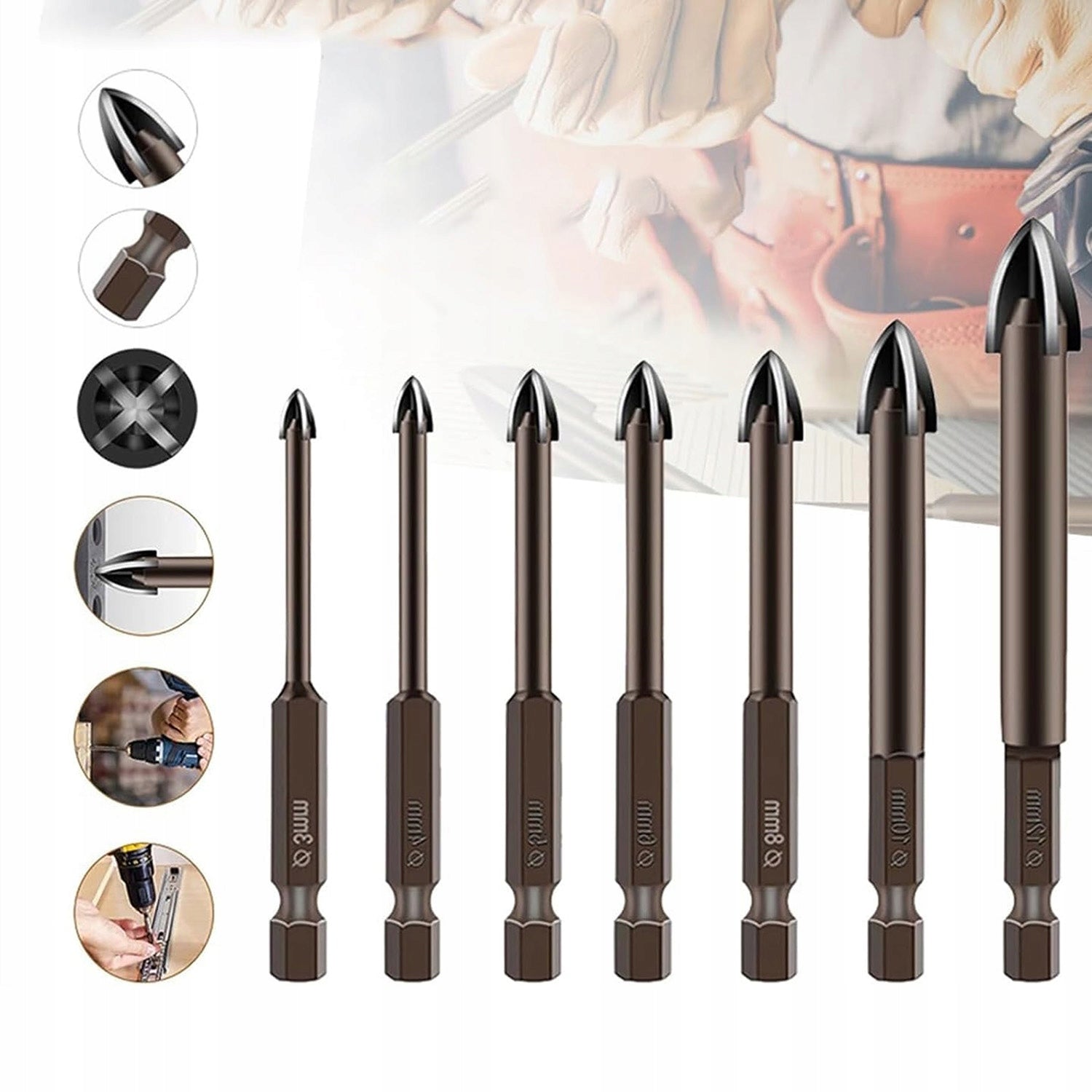 LARGE SET OF DRILL BITS FOR GLASS TILES CERAMIC STONEWARE 7PCS Manufacturer code YPO9FFW