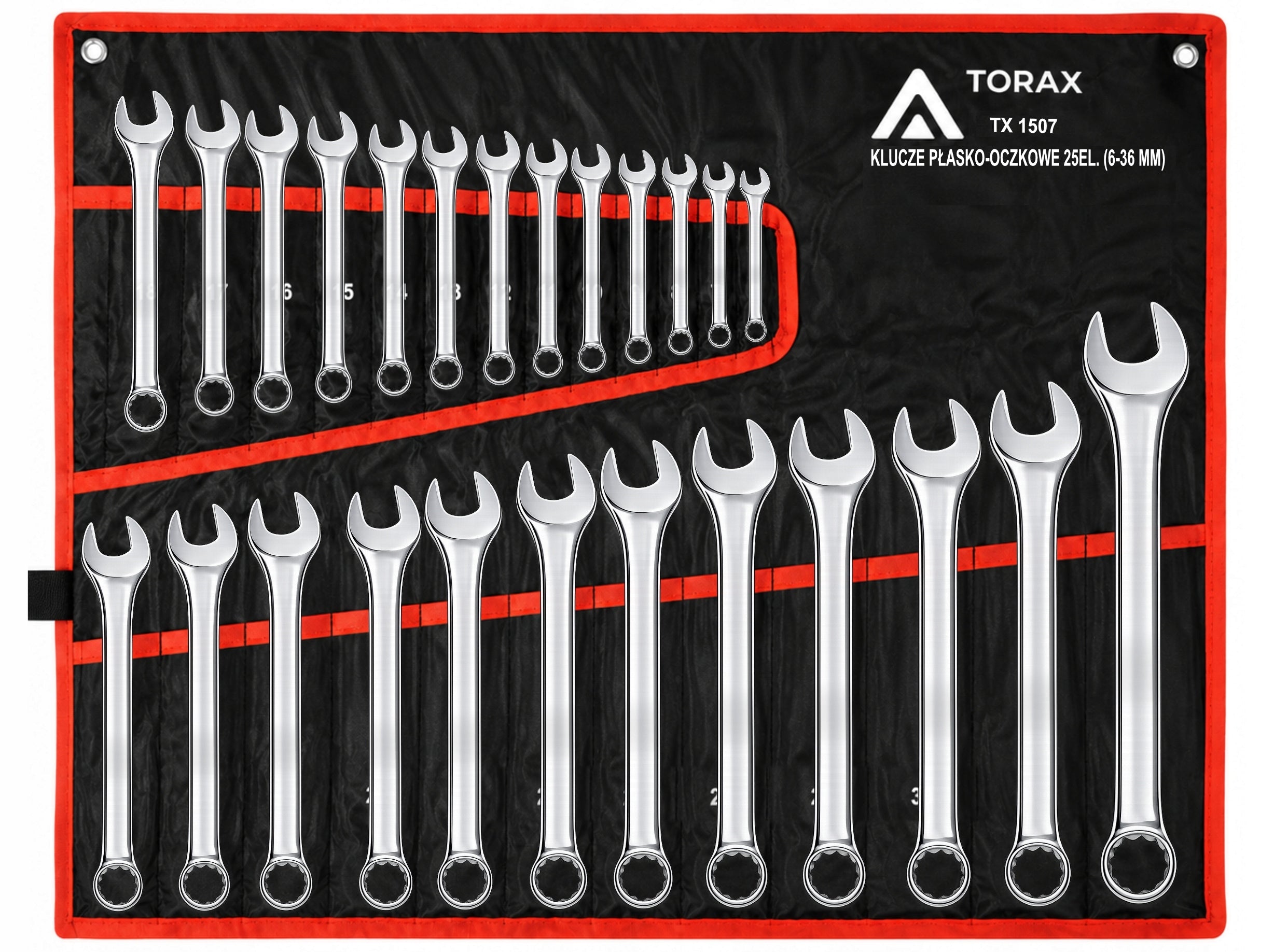 LARGE SET OF FLAT-EYE WRENCHES 25el CRV 6-36mm FLAT MAT CASE Brand TORAX