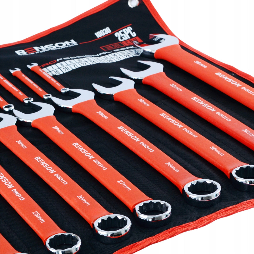 LARGE SET OF FLAT WRENCHES RUBBER 6-36MM 25EL MAT BENSON BY BLACK Key type combination