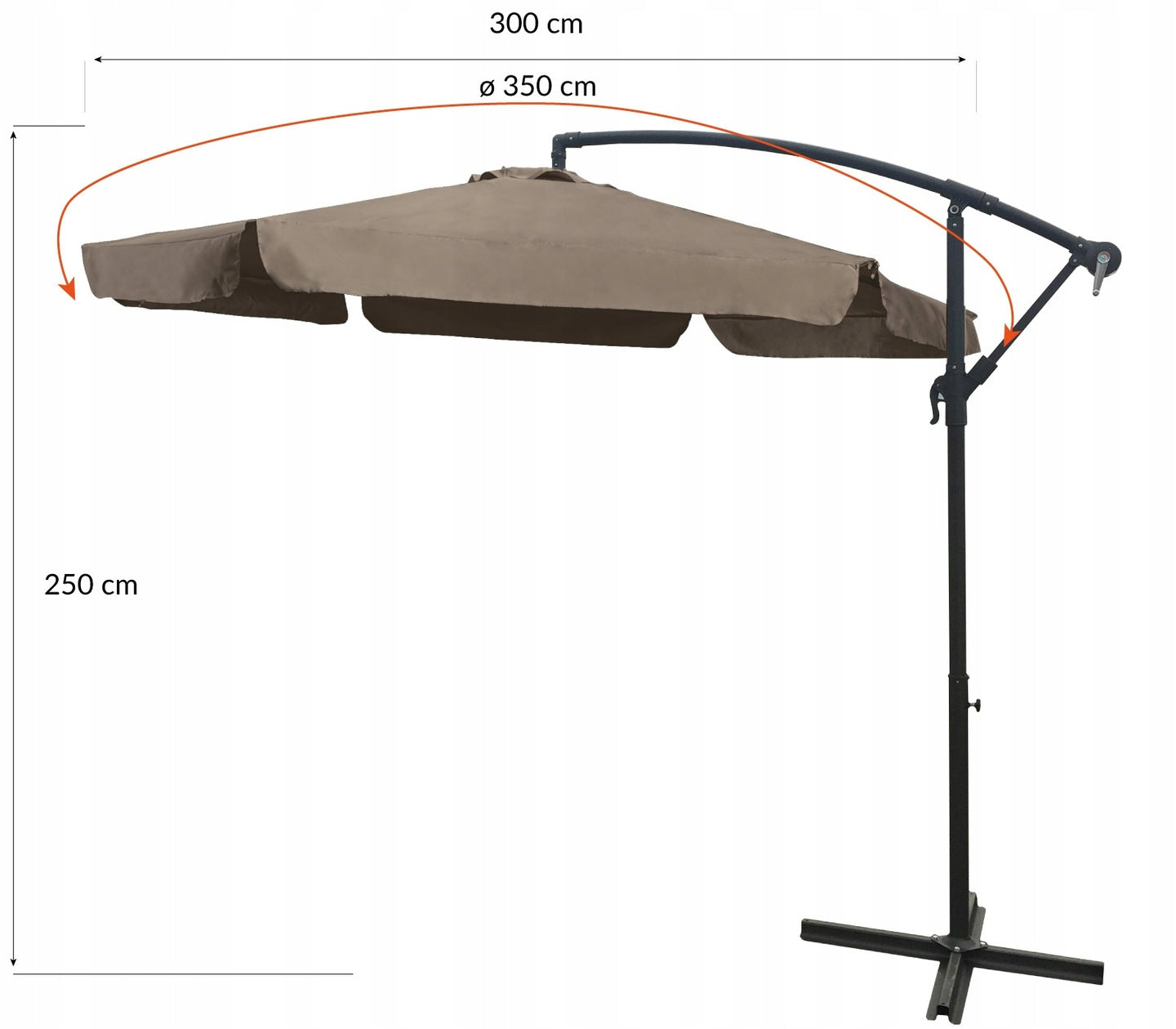 LARGE SOLID EXPANDABLE ADJUSTABLE GARDEN UMBRELLA 350CM DALLAS BEIGE Diameter/width 300 cm