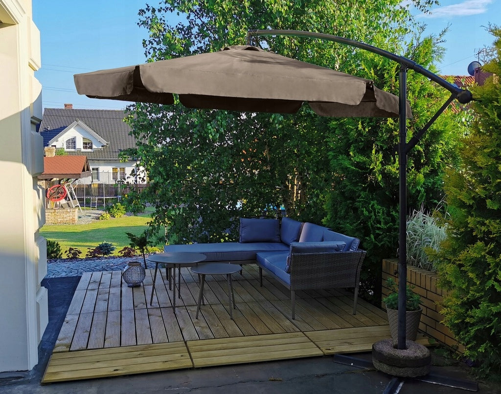 LARGE SOLID EXPANDABLE ADJUSTABLE GARDEN UMBRELLA 350CM DALLAS BEIGE Kind with boom