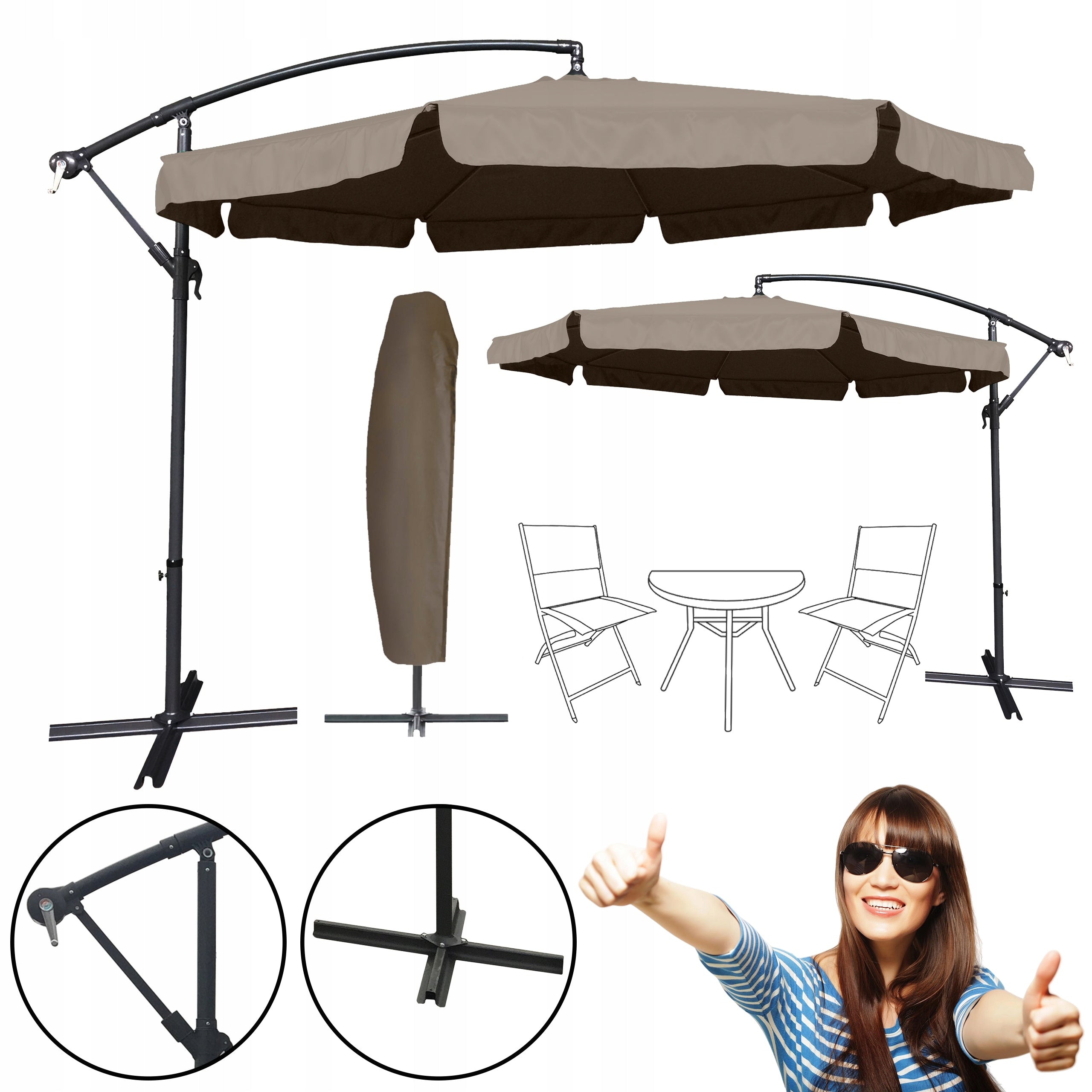 LARGE SOLID EXPANDABLE ADJUSTABLE GARDEN UMBRELLA 350CM DALLAS BEIGE Manufacturer code 5901386275882
