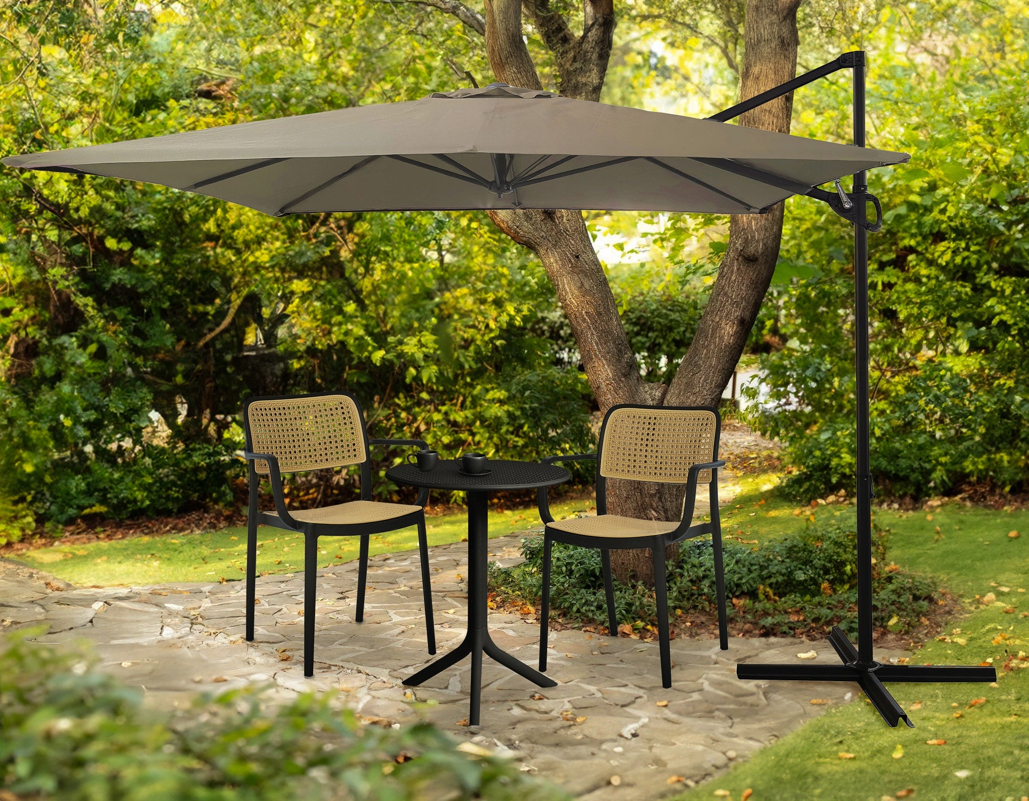 LARGE SOLID FOLDING ADJUSTABLE GARDEN UMBRELLA 2,5x2,5M SEATTLE BEIGE Color beige