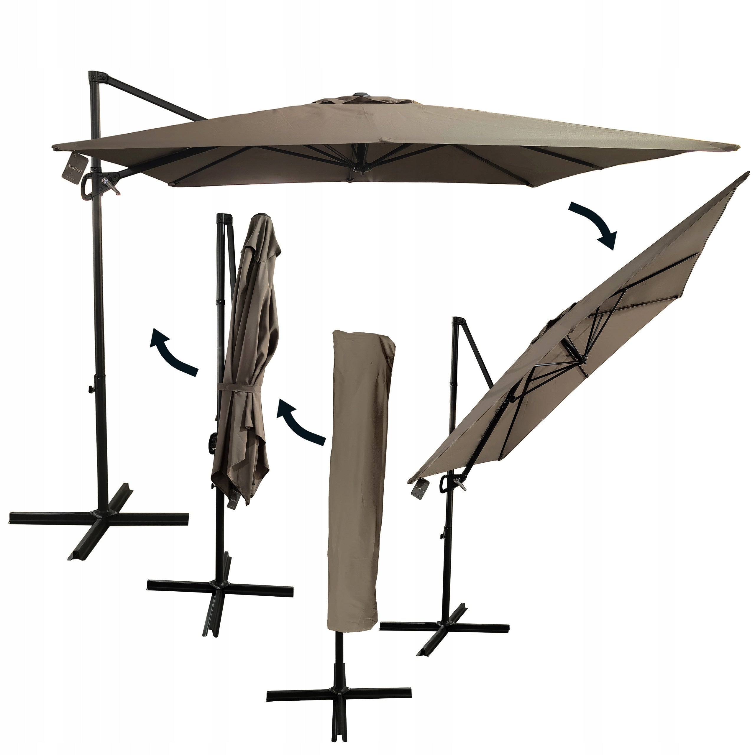 LARGE SOLID FOLDING ADJUSTABLE GARDEN UMBRELLA 2,5x2,5M SEATTLE BEIGE Diameter/width 250 cm