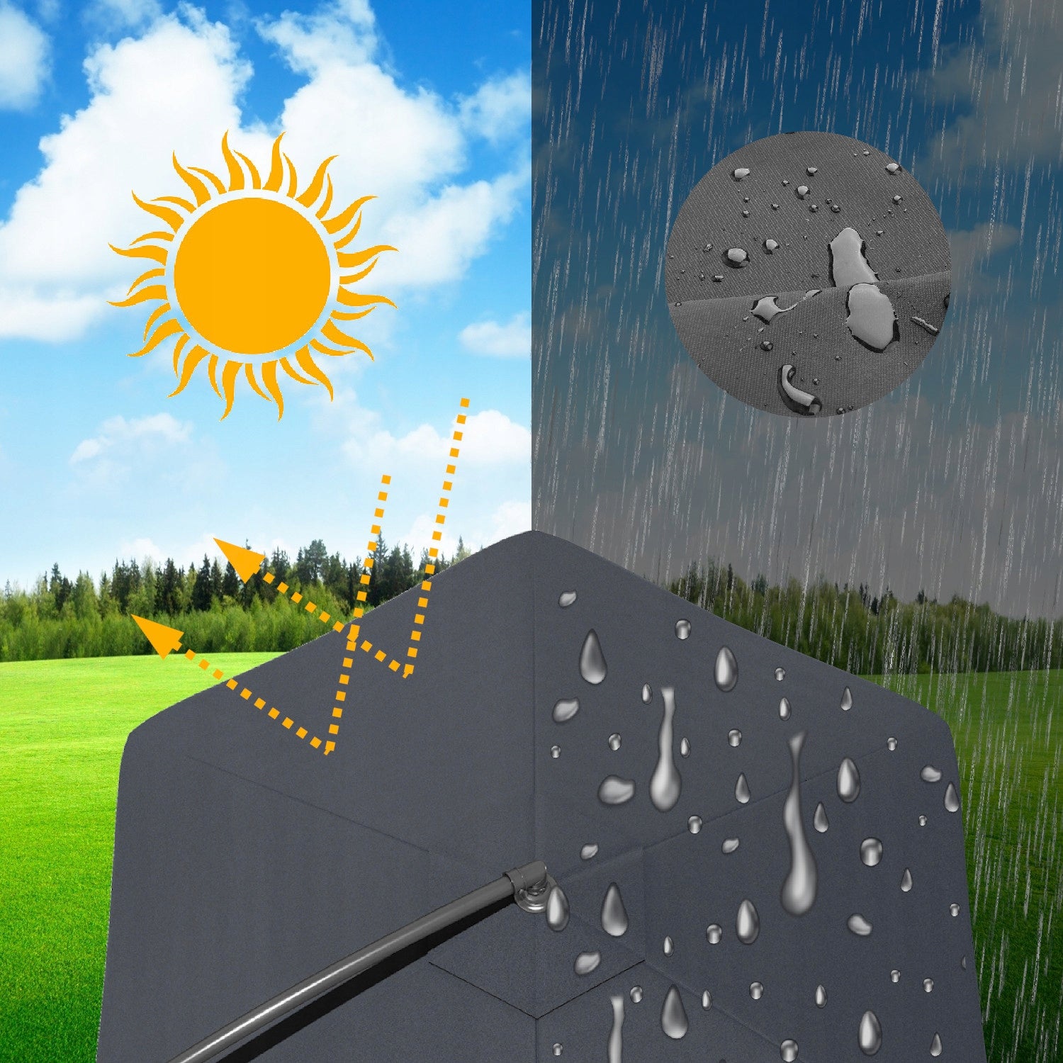 LARGE SOLID FOLDING GARDEN UMBRELLA WITH BOOM COVER – GREY Color gray