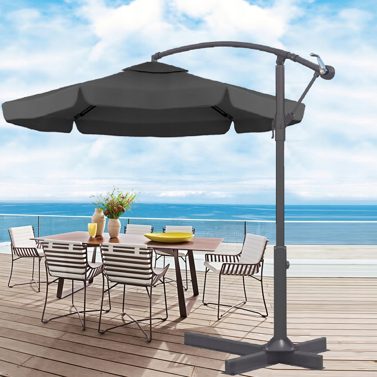 LARGE SOLID FOLDING GARDEN UMBRELLA WITH BOOM COVER – GREY Diameter/width 350 cm