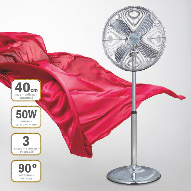 LARGE STEEL Standing Fan Floor Fan SILVER KLAUSBERG Model KB-75