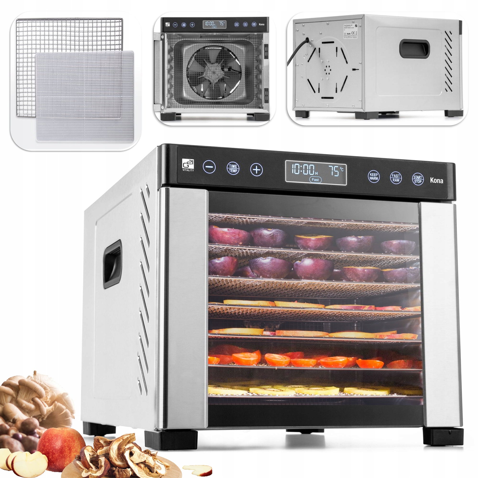 LARGE STRONG FRUIT VEGETABLE MUSHROOM DRYER 35-75 degree 7 sieve G21 KONA