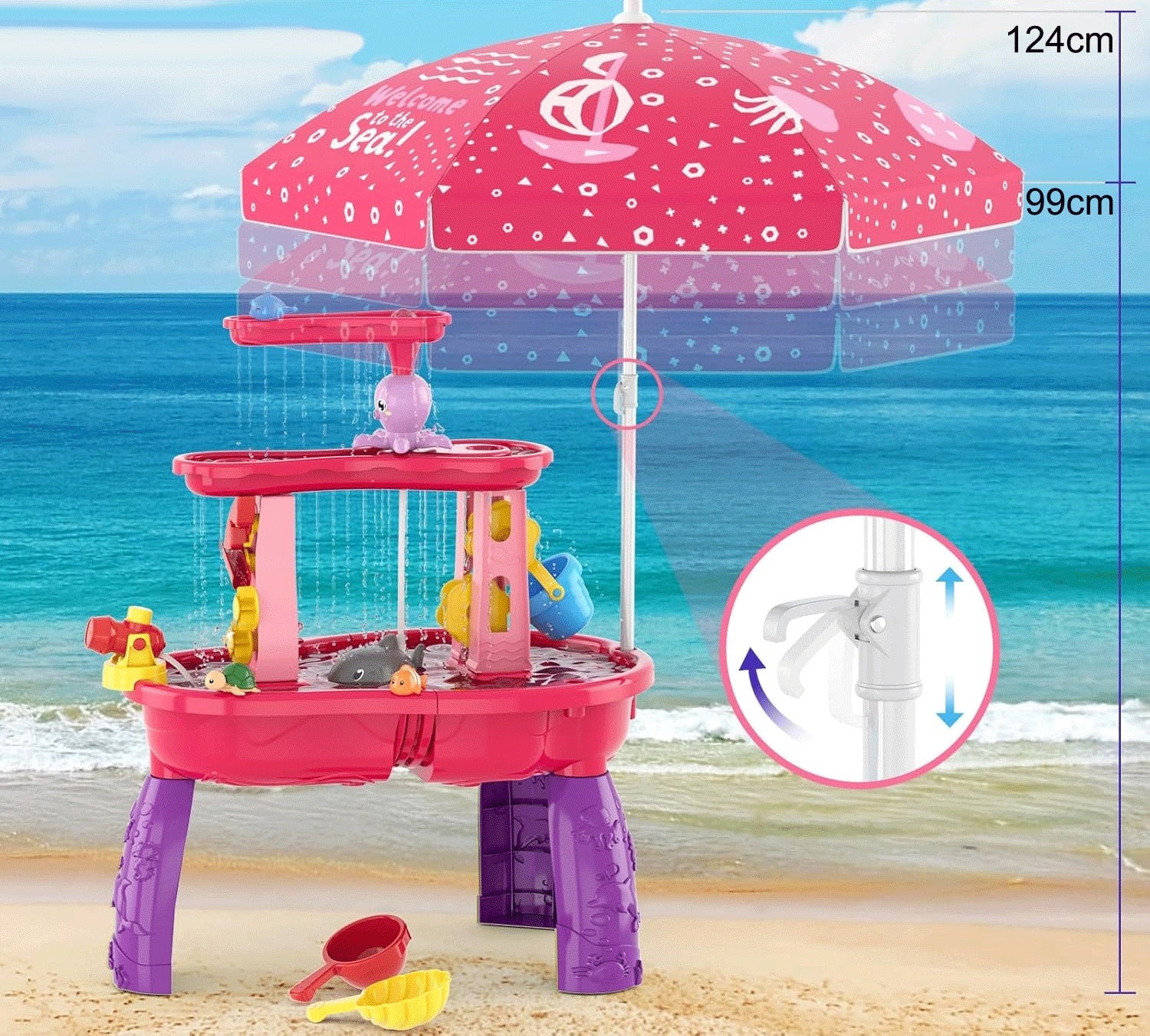 LARGE TABLE WATER TABLE SANDBOX FOR CHILDREN ELECTRIC WATERFALL +UMBRELLA Kid's age 3+ years
