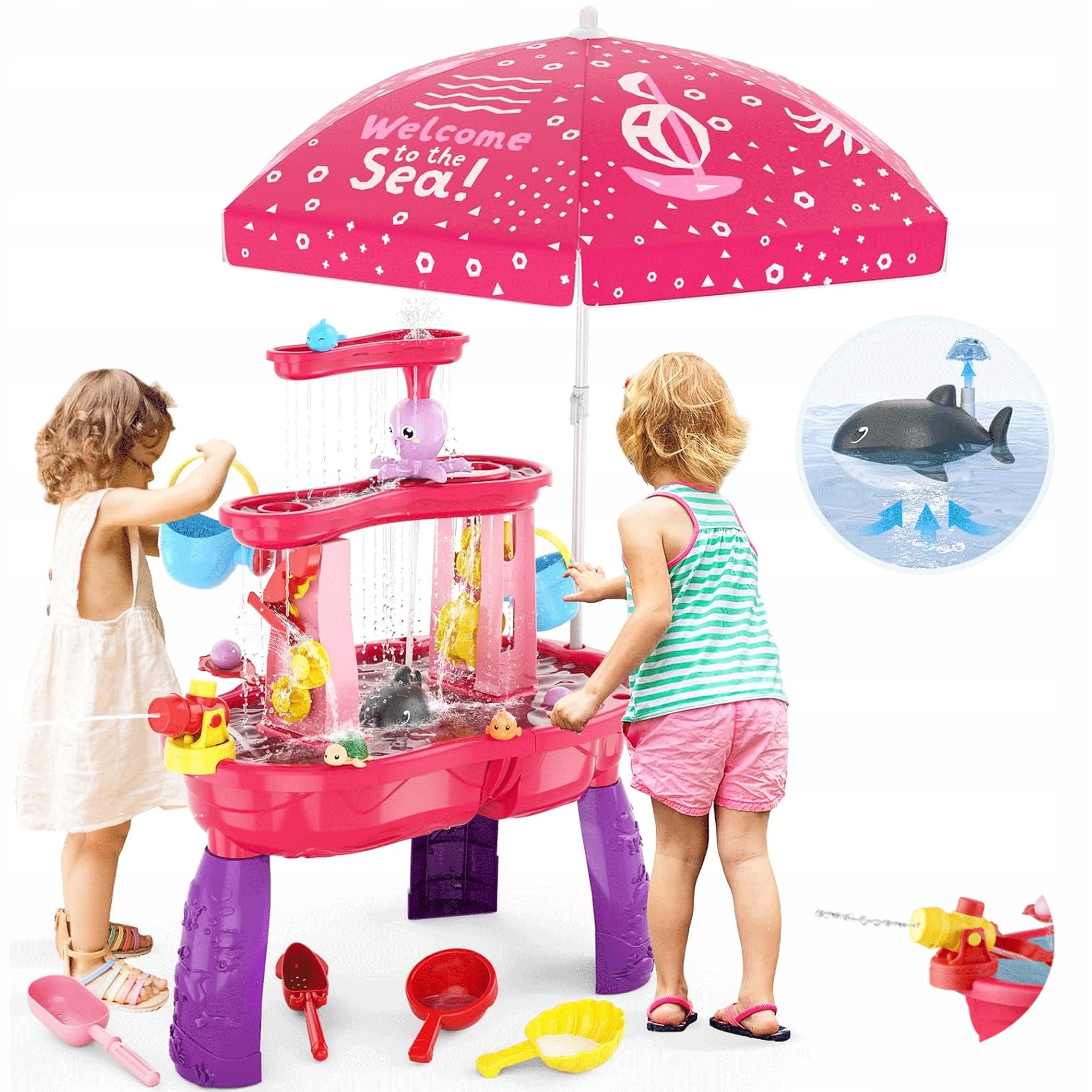 LARGE TABLE WATER TABLE SANDBOX FOR CHILDREN ELECTRIC WATERFALL +UMBRELLA