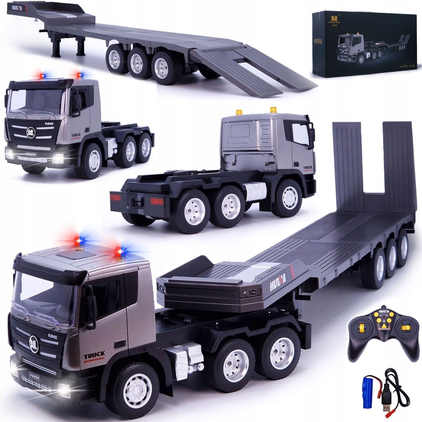 LARGE TOW TRUCK REMOTE CONTROLLED HUINA ON REMOTE CONTROL 83CM RUBBER WHEELS LEDY SOUND