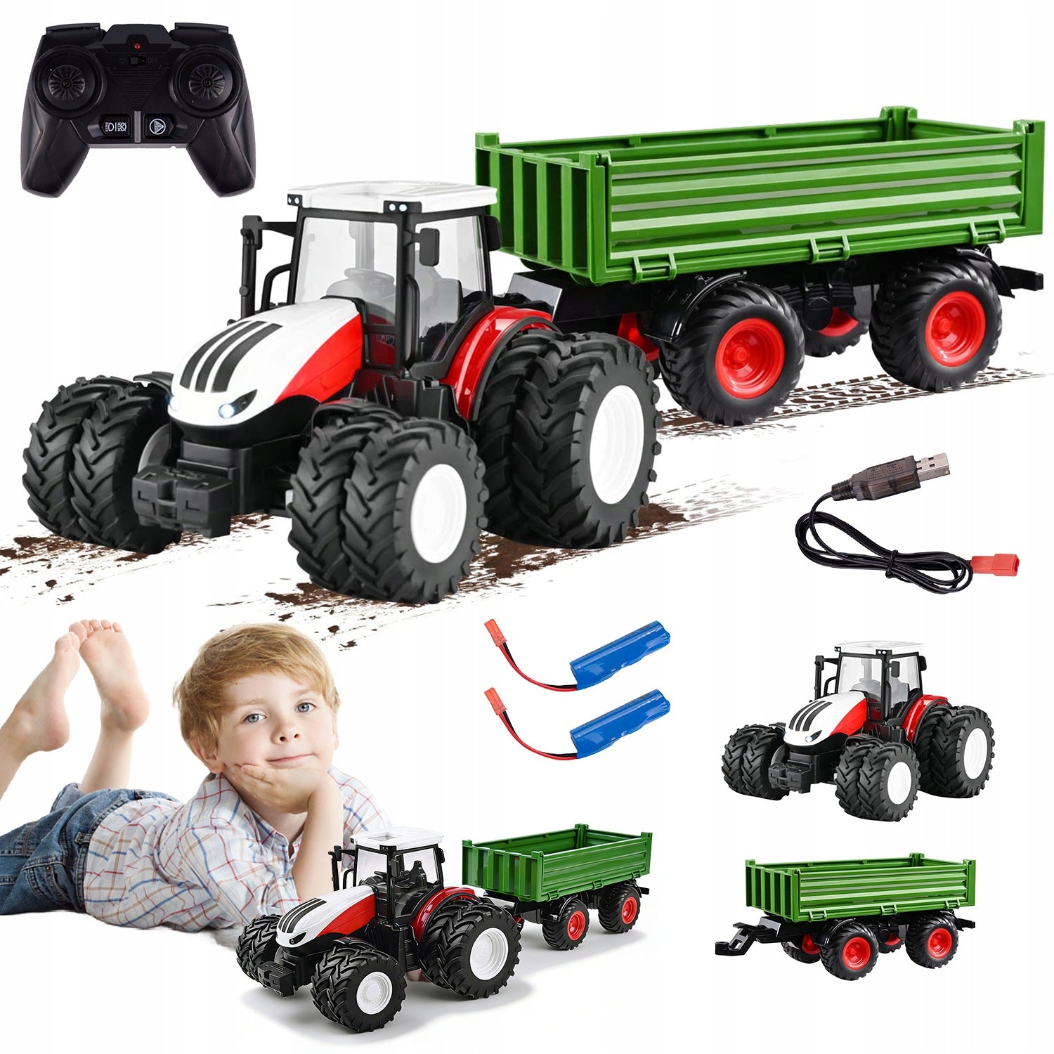 LARGE TRACTOR REMOTE CONTROLLED TRACTOR WITH TRAILER RC PILOT FARM GIFT